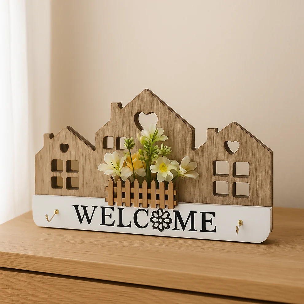 Welcome Haven Wooden Key Holder